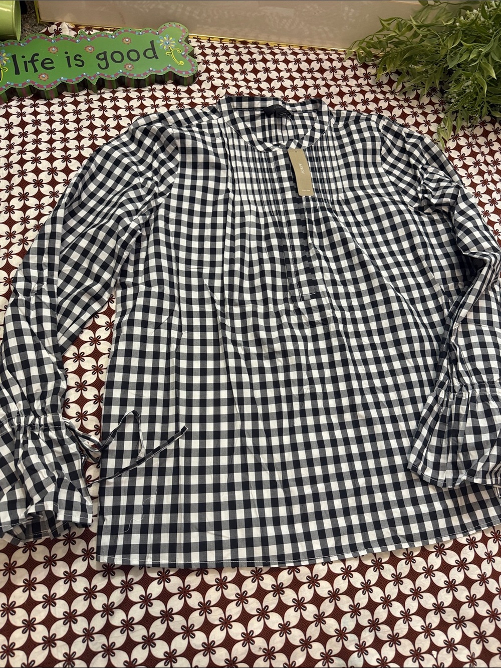 Black white Checkered J Crew blouse